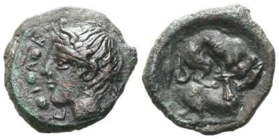 Sicily, Piakos, C. 420-400 Bc. Æ Tetras Or Trionkion (14 MM, 2.45 G).