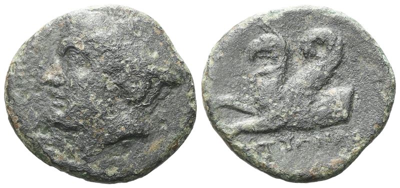 Ionia (Phokaia), Testa di Hermes con petasos; rovescio con grifone, moneta in bronzo (Æ), c. 225-...