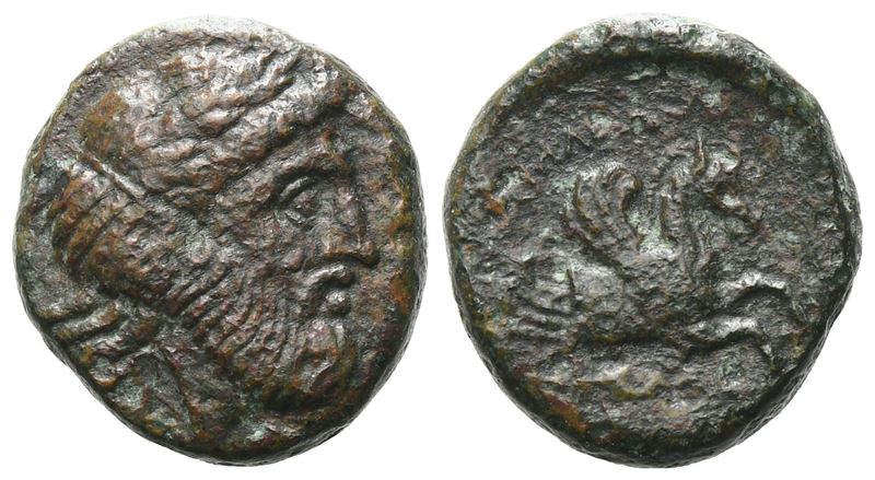 Iolla (Misia), Zeus Laureato e Pegaso, moneta in bronzo (IV sec. a.C.)