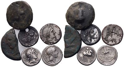 Lot Of 6 Roman Republican Ar And Æ Coins