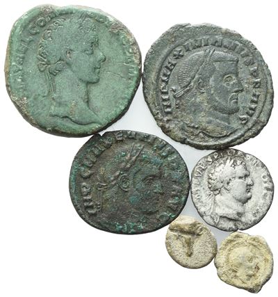Lot Of 4 Coins And 2 Tesserae. Lot To Be Sold As Is, No Returns.
