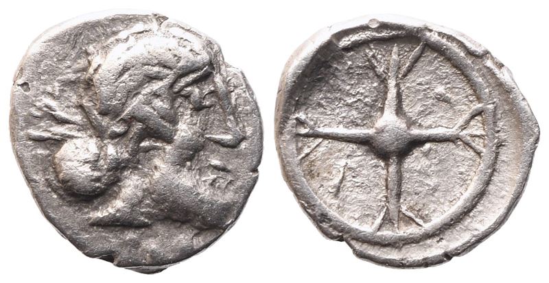 Sicily, Syracuse, Hieron i (C. 480-470 Bc), Obol; Ar (0,46 G; 8,2 MM; 12 H)