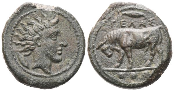 Sicily, Gela, Tetras, c. 420-405 BC; Æ (3,34 g; 17,2 mm; 2 h)