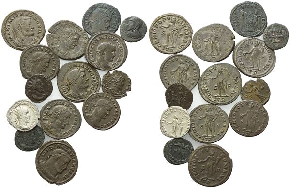 Lot of 14 Roman Æ and AR coins to be catalogued. Lot sold as is, no returns.