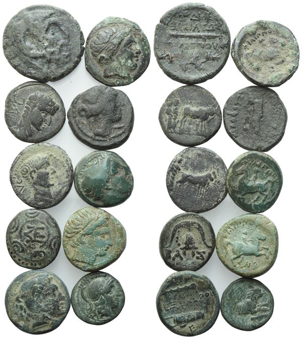 Lot of 10 Greek Æ coins. Lot sold as is, no returns.