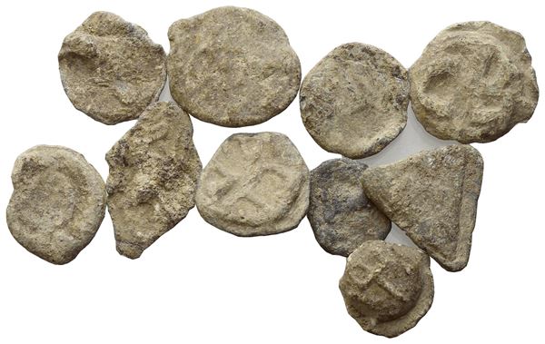 Lot of 10 lead tesserae. To be sold as is, no returns.