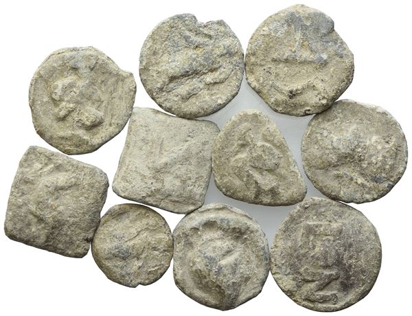 Lot of 10 lead tesserae. To be sold as is, no returns.