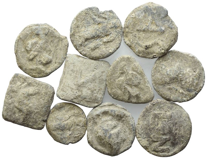 Lot Of 10 Lead Tesserae. To Be Sold As Is, No Returns.