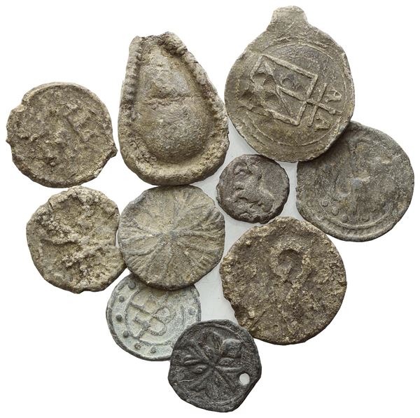 Lot of 10 lead tesserae. Lot to be sold as is, no returns.