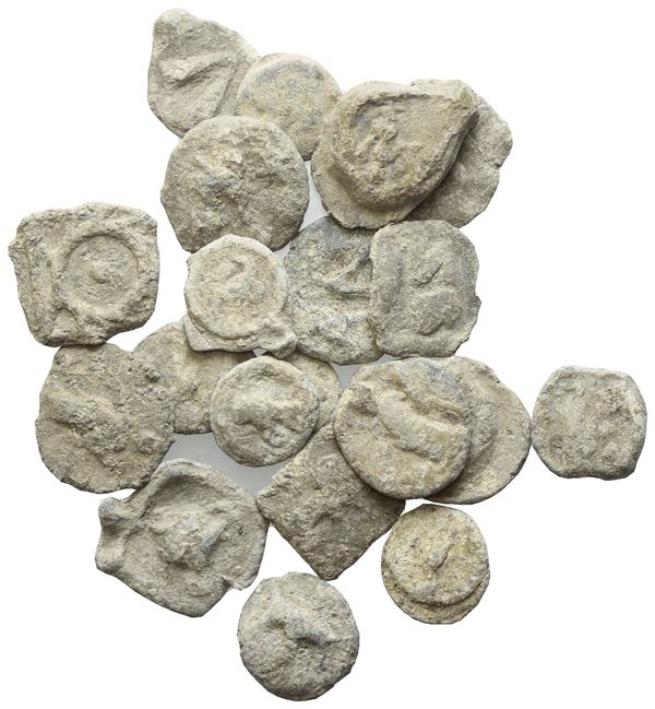 Lot of 21 lead tesserae. To be sold as is, no returns.