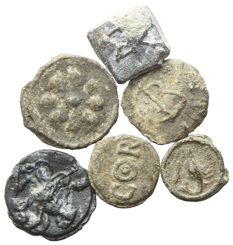 Lot Of 6 Lead Tesserae. Lot To Be Sold As Is, No Returns.