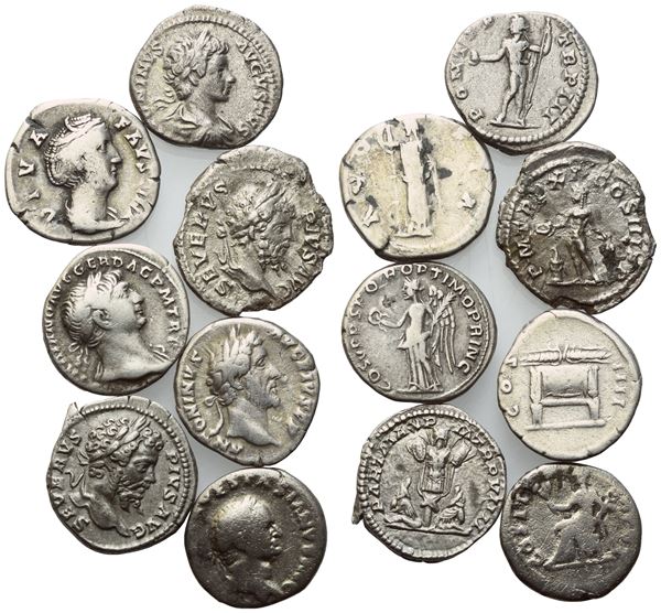 Lot of 7 Roman AR coins to be catalogued. Lot to be sold as is, no returns.