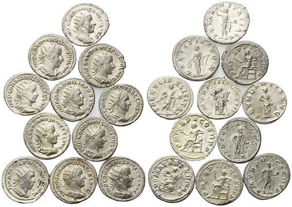 Lot of 11 Roman AR coins to be catalogued. Lot to be sold as is, no returns.