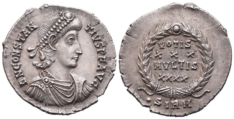 Costantino II (337–361), Siliqua in argento, Sirmium (351–355)