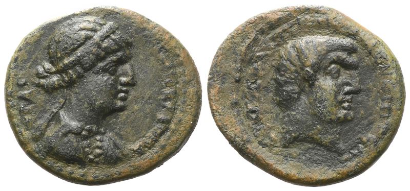 Mark Antony And Cleopatra, Æ, 32-31 Bc (5,39 G; 21,7 MM; 12 H)