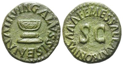 Sisenna Galvs, Quadrans di Roma (5 a.C.), bronzo (Æ), con altar decorato da ghirlanda
