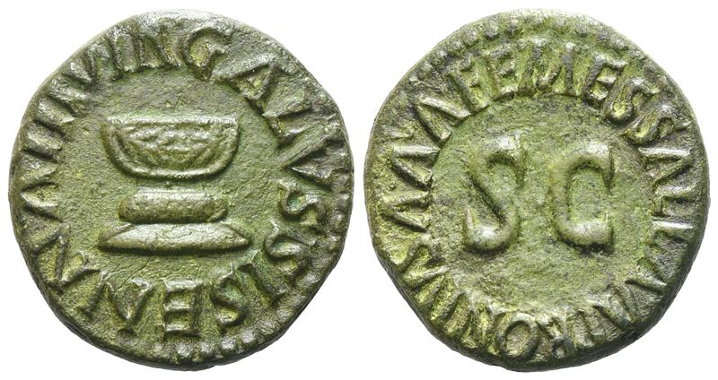 Sisenna Galvs, Quadrans di Roma (5 a.C.), bronzo (Æ), con altar decorato da ghirlanda