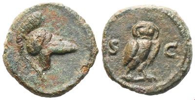 Anonimo, Quadrante in bronzo con testa di elmo crestata e legenda «S C» (Domiziano–Antonino Pio, ...