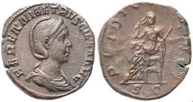 Herennia Etruscilla, Sestertzio con Pudicitia, conio sotto Traiano Decio, Roma, 249–251 (Æ)