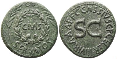 Augustus, Sesterzio (Oricalco), Roma, 16 a.C.; Æ con lamine (OB CIVIS SERVATOS) — C. Cassius Cele...