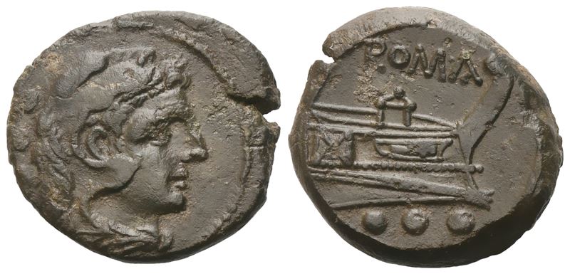 Anonymous, Quadrans, after 211 BC; Æ (7 g; 20 mm; 11 h)