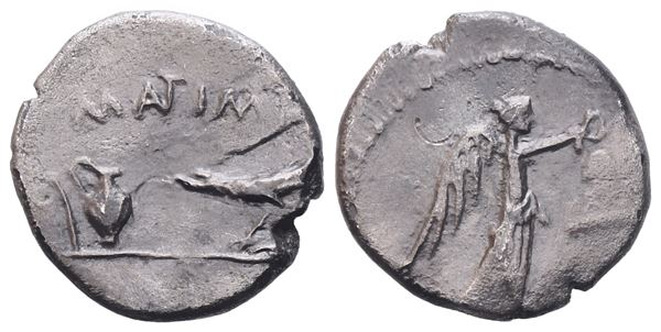 Mark Antony, Quinarius, late summer-autumn 43 BC; AR (1,68 g; 13,9 mm; 9 h)