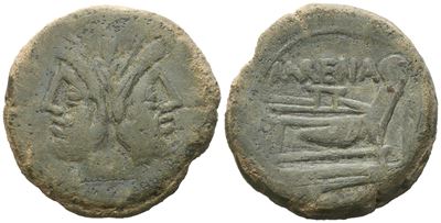 L. Licinius Murena, As, 169-158 Bc; Æ (27,24 G; 32,2 MM; 9 H)