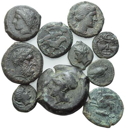 Lot Of 10 Greek Æ Coins To Be Catalogued. Lot To Be Sold As Is, No Returns.