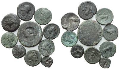 Lot Of 10 Greek Æ Coins To Be Catalogued. Lot Sold As Is, No Returns.