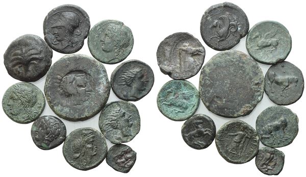 Lot of 10 Greek Æ coins to be catalogued. Lot sold as is, no returns.
