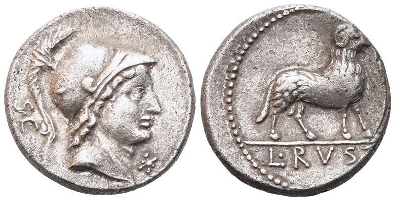 L. Rustius, Denarius, Rome, 74 Bc; Ar (3,94 G; 17,2 MM; 7 H)