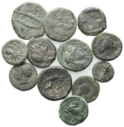 Lot Of 12 Greek Æ Coins To Be Catalogued. Lot Sold As Is, No Returns.