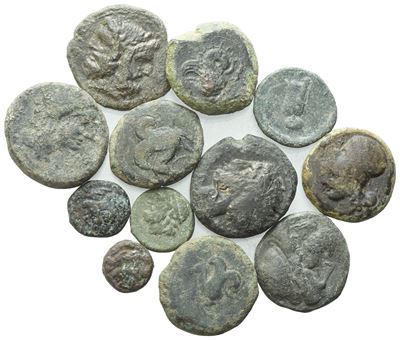 Lot Of 12 Greek Æ Coins To Be Catalogued. Lot Sold As Is, No Returns.