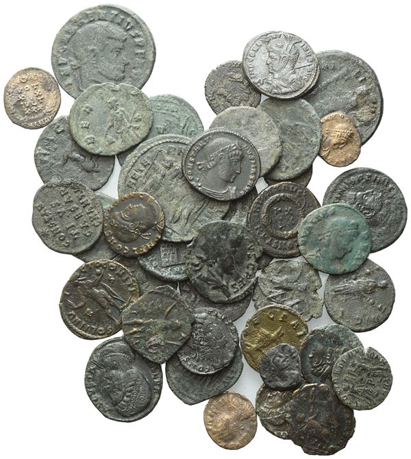 Lot of 42 Roman coins to be catalogued. Lot sold as is, no returns.