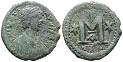 Justin i (518-527). Æ 40 Nummi (32mm, 15.44g).