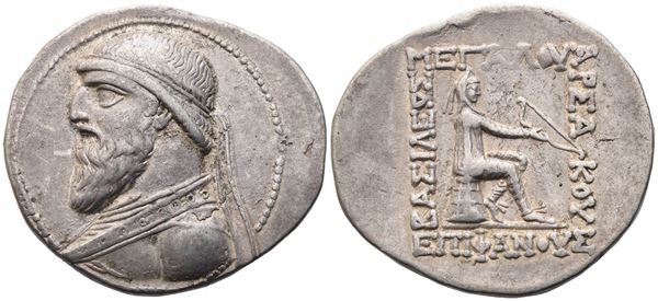 Kings of Parthia, Mithradates II (129-88), Tetradrachm, Seleucia on the Tigris; AR (16,03 g; 31,9 mm; 12 h)