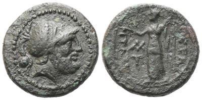 Bruttium, Petelia, Onkia ridotto, circa 216-204 a.C.; Æ (1,54 g; 12,5 mm; 1 h)