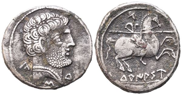 Hispania, Turiasu (early I century BC), Denarius; AR (3,68 g; 18,3 mm; 9 h)