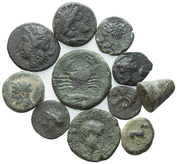  Lot of 11 Æ coins to be catalogued. Lot to be sold as is, no returns.