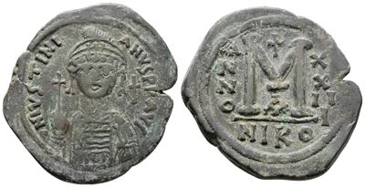 Justinian i (527-565). Æ 40 Nummi (37mm, 19.05g).