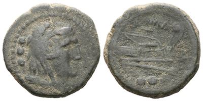 Anonymous, Quadrans, C. 206-195 Bc; Æ (7,96 G; 21 MM; 1 H)