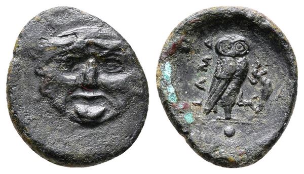 Sicily, Kamarina, c. 420-405 BC. Æ Onkia (13mm, 1.19g).