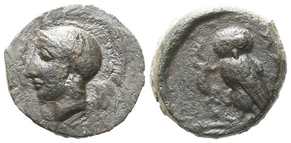 Sicily, Kamarina, c. 420-405 BC. Æ Tetras (15mm, 3.53g).