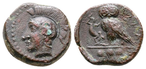 Sicily, Kamarina, c. 420-405 BC. Æ Tetras (14mm, 2.54g).