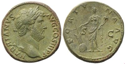 Hadrian (117–138), Sestertius, Roma, 137–138; Æ, Fortuna su prua/remo