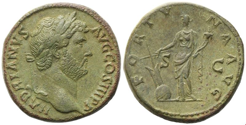 Hadrian (117–138), Sestertius, Roma, 137–138; Æ, Fortuna su prua/remo