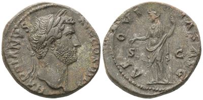 Hadrian (117–138), As e moneta in bronzo (Æ) con Aequitas, Roma