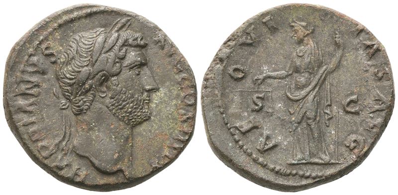 Hadrian (117–138), As e moneta in bronzo (Æ) con Aequitas, Roma