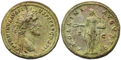 Antoninus Pius, Sestertius romano, Apollo (Æ), Roma, c. 141-143