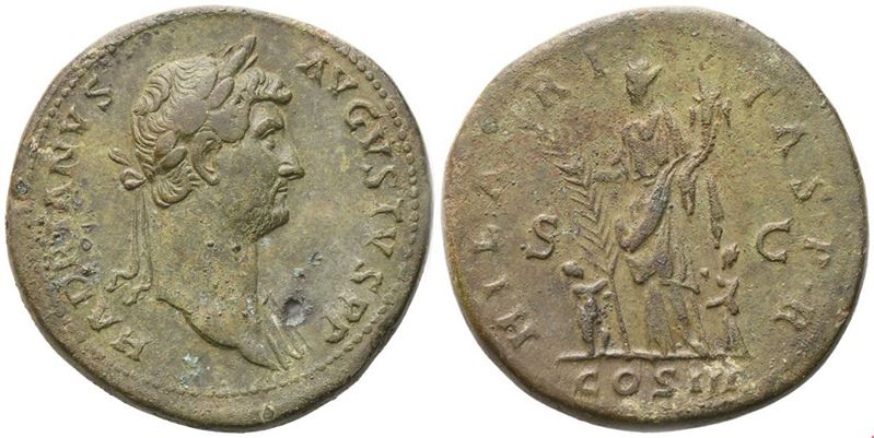 Hadrian (117–138), Sestertius di Roma, 128–129 d.C., Æ/dupondio? (26,98 g; 33,6 mm; asse 6 h), Hi...